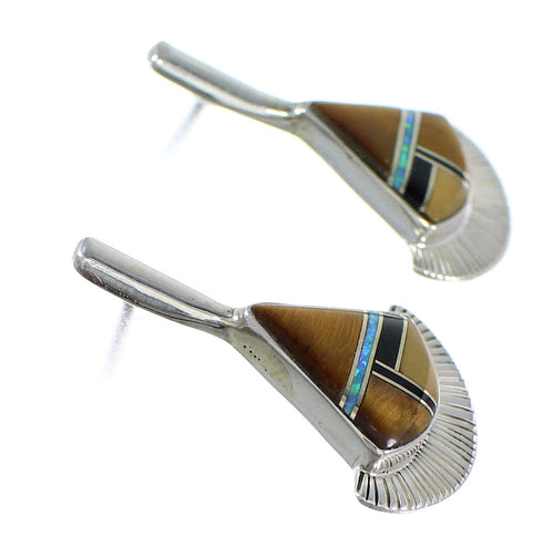 Genuine Sterling Silver Multicolor Inlay Post Earrings RX56149